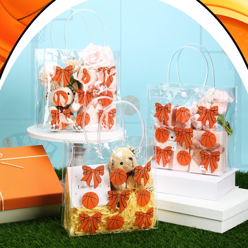 Chivertion 20 Pcs Basketball Party Favors Basketball Snack Bags 8 x 8 x 3 Inch Valentine Bow Gift Treat Bags with Handle for Team Party Supplies Birthday Gifts - Image 3