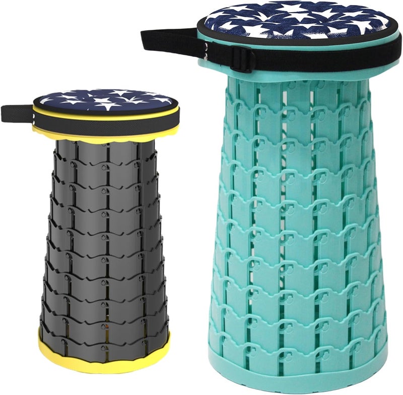 ALEVMOOM Upgraded Collapsible Stool with Thickened Cushion 18.1",600Lbs Max Weight Wider & Taller Pop Up Stool, Heavy Duty Portable Retractable Folding Chair or Travel Foot Rest for Camping Outdoors - Image 1