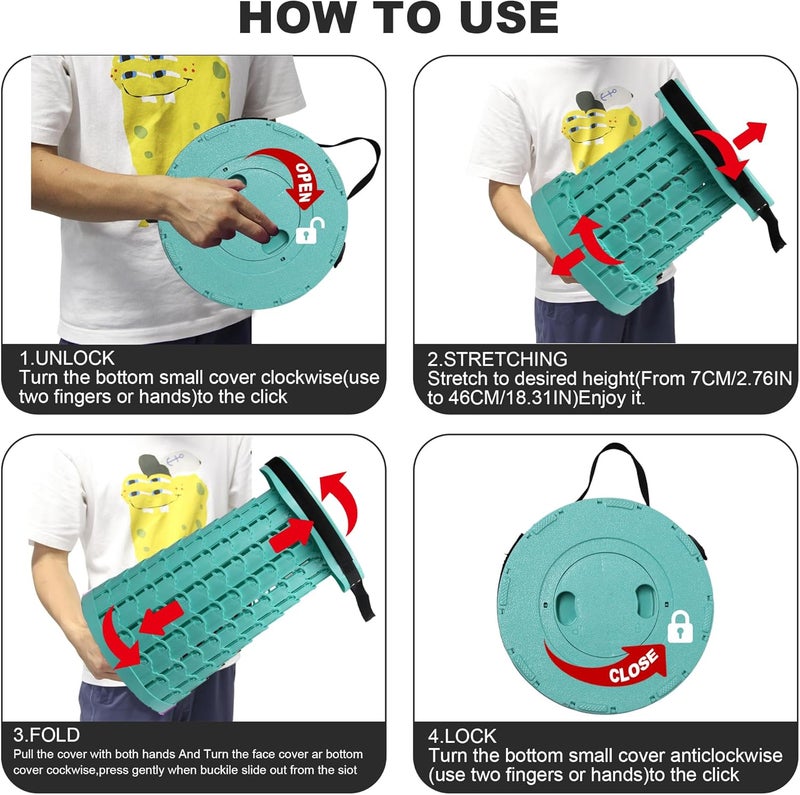 ALEVMOOM Upgraded Collapsible Stool with Thickened Cushion 18.1",600Lbs Max Weight Wider & Taller Pop Up Stool, Heavy Duty Portable Retractable Folding Chair or Travel Foot Rest for Camping Outdoors - Image 5