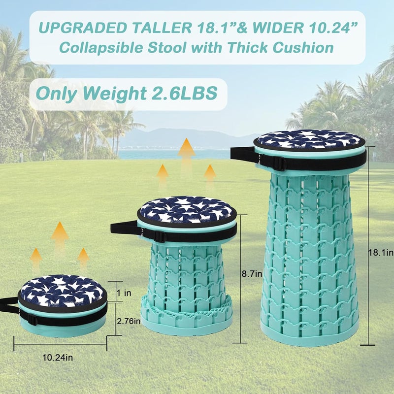 ALEVMOOM Upgraded Collapsible Stool with Thickened Cushion 18.1",600Lbs Max Weight Wider & Taller Pop Up Stool, Heavy Duty Portable Retractable Folding Chair or Travel Foot Rest for Camping Outdoors - Image 3