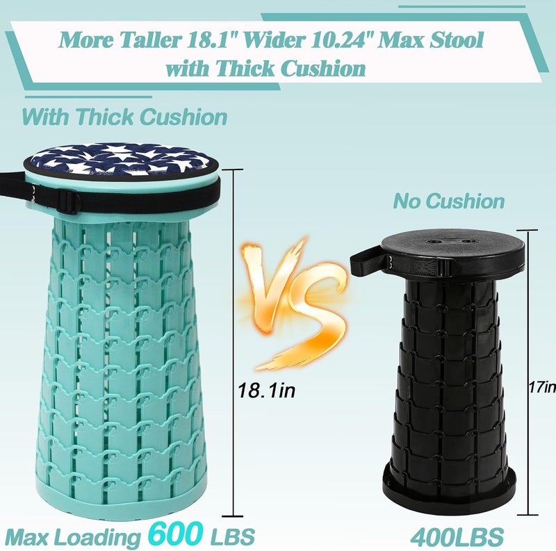 ALEVMOOM Upgraded Collapsible Stool with Thickened Cushion 18.1",600Lbs Max Weight Wider & Taller Pop Up Stool, Heavy Duty Portable Retractable Folding Chair or Travel Foot Rest for Camping Outdoors - Image 4