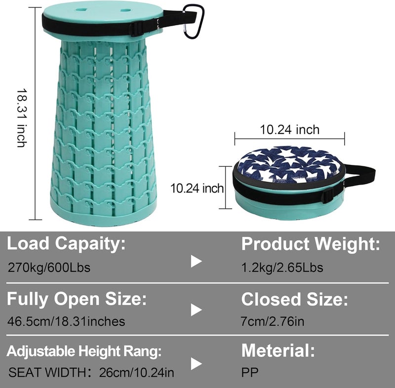 ALEVMOOM Upgraded Collapsible Stool with Thickened Cushion 18.1",600Lbs Max Weight Wider & Taller Pop Up Stool, Heavy Duty Portable Retractable Folding Chair or Travel Foot Rest for Camping Outdoors - Image 2