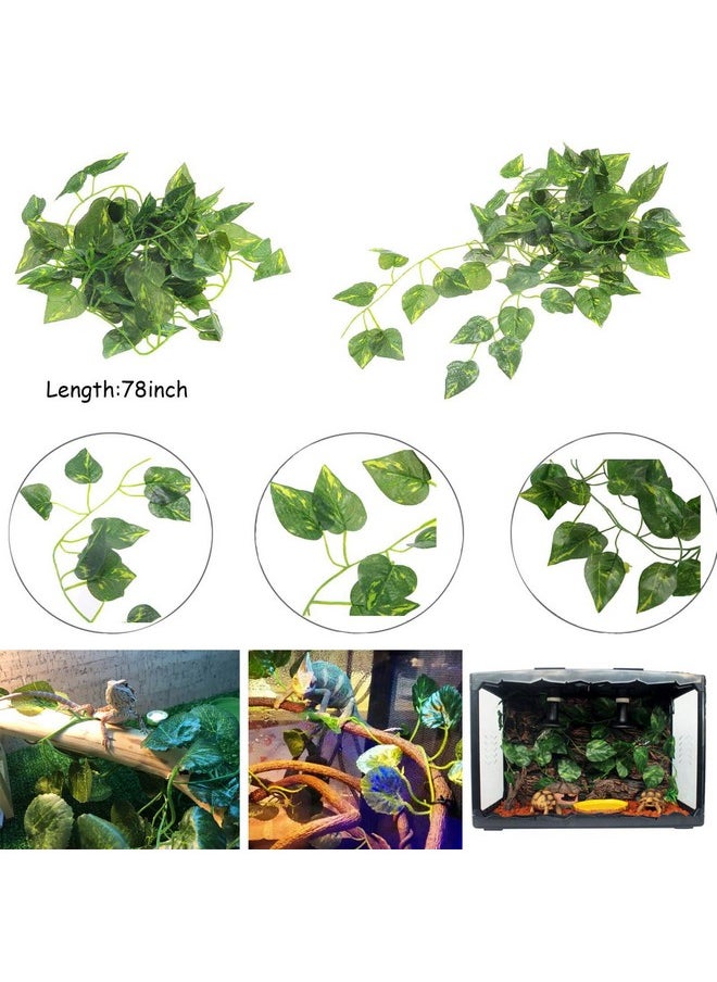 Kathson - Leopard Gecko Tank Accessories Bearded Dragon Habitat Decor Reptile Hanging Plants Artificial Bendable Climbing Vines Lizard Hidden Coconut Shell Hole Hut For Chameleon, Snake, Iguana, Turtle - Image 1