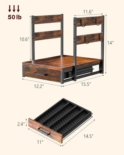 Evermagin Coffee Pod Holder, Vertuo Pod Holder Compatible with Nespresso, 28 Large or 56 Small Nespresso Capsule Organizer Drawer Station with Cup Rack, Rustic Brown - Image 2