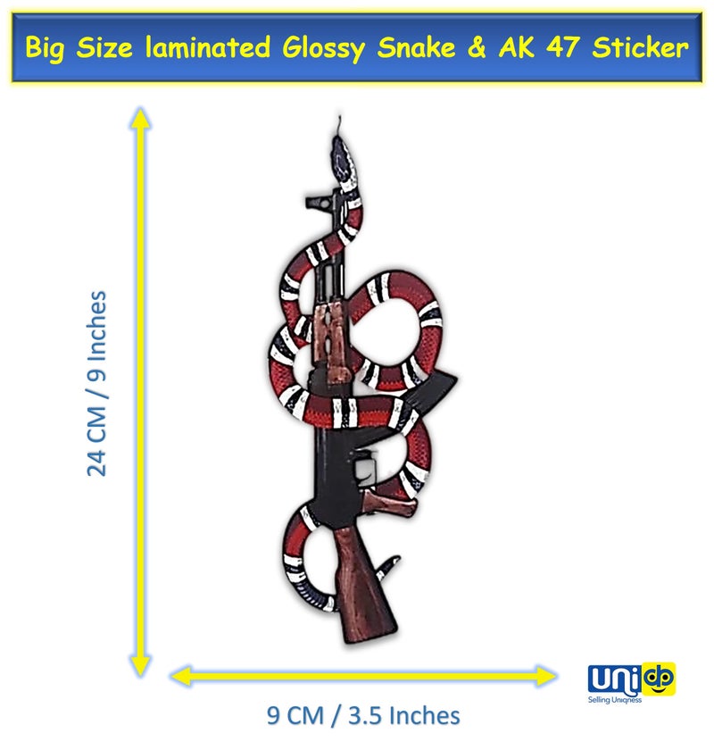 UNIq Snake Cobra with Gun AK47 Stylish Glossy Finish Decal Sticker for Car Bike Laptop Bottle - Image 2
