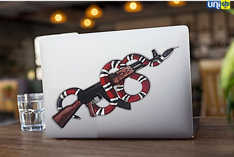 UNIq Snake Cobra with Gun AK47 Stylish Glossy Finish Decal Sticker for Car Bike Laptop Bottle - Image 5