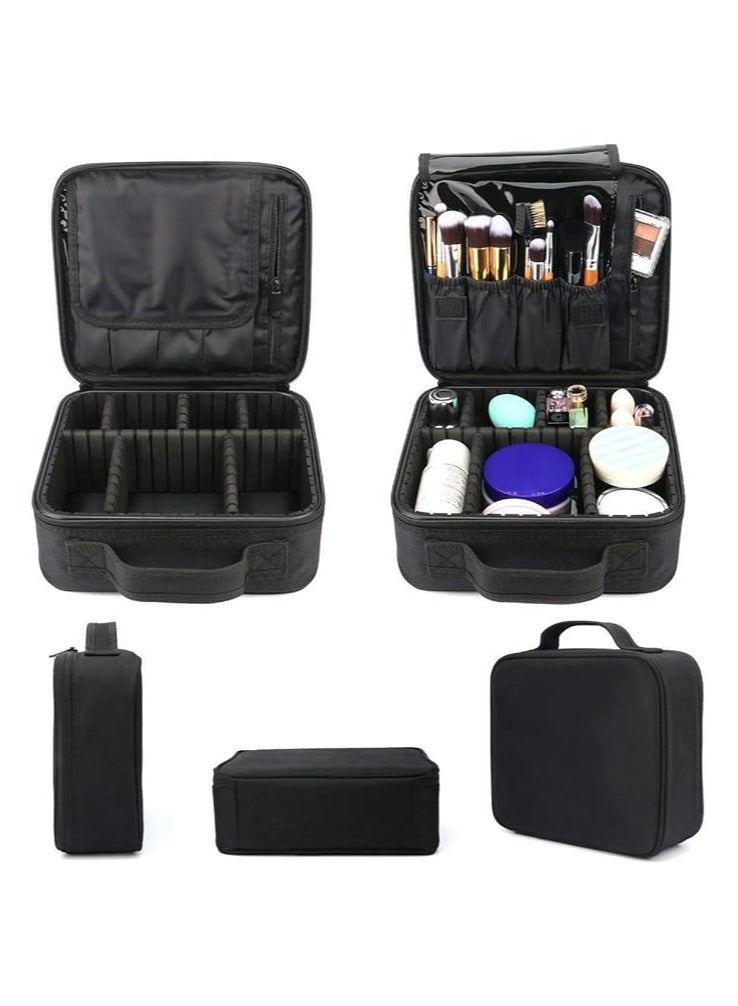 Travel Makeup Bag,Portable Travel Makeup Cosmetic Case Organizer Artist Storage Bag with Adjustable Dividers for Cosmetics Makeup Brushes Toiletry Jewelry Digital Accessories (Black) - Image 4