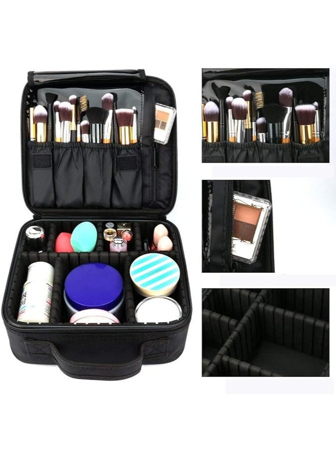 Travel Makeup Bag,Portable Travel Makeup Cosmetic Case Organizer Artist Storage Bag with Adjustable Dividers for Cosmetics Makeup Brushes Toiletry Jewelry Digital Accessories (Black) - Image 2