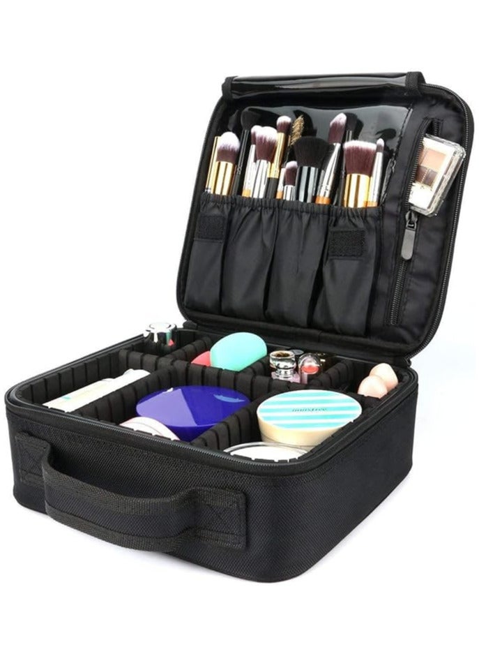 Travel Makeup Bag,Portable Travel Makeup Cosmetic Case Organizer Artist Storage Bag with Adjustable Dividers for Cosmetics Makeup Brushes Toiletry Jewelry Digital Accessories (Black) - Image 1