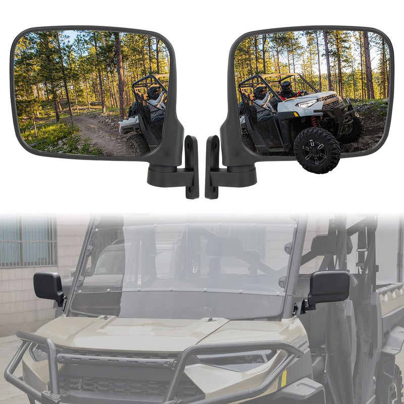 SAUTVS Adjustable Rearview Side Mirrors for Polaris Ranger XP 1000 Ranger 1000 Crew 20182025 Folding Clear Rear View Side Mirrors Accessories2PCS