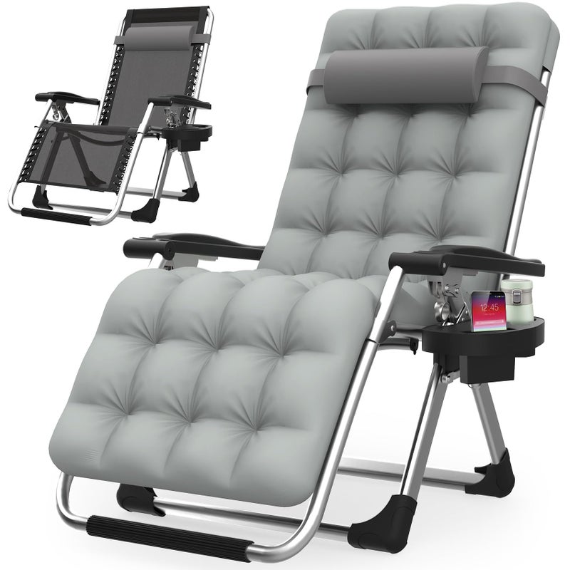 Suteck Zero Gravity Chair, Reclining Camping Lounge Chair w/Removable Cushion, Upgraded Lock and Cup Holder, Reclining Patio Chairs Folding Recliner for Indoor and Outdoor - Image 1