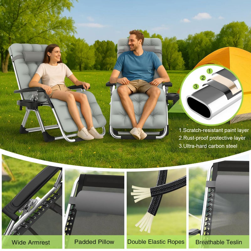 Suteck Zero Gravity Chair, Reclining Camping Lounge Chair w/Removable Cushion, Upgraded Lock and Cup Holder, Reclining Patio Chairs Folding Recliner for Indoor and Outdoor - Image 5