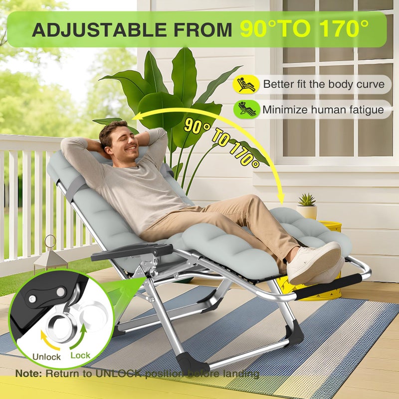 Suteck Zero Gravity Chair, Reclining Camping Lounge Chair w/Removable Cushion, Upgraded Lock and Cup Holder, Reclining Patio Chairs Folding Recliner for Indoor and Outdoor - Image 2