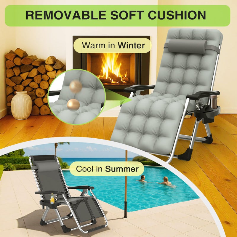 Suteck Zero Gravity Chair, Reclining Camping Lounge Chair w/Removable Cushion, Upgraded Lock and Cup Holder, Reclining Patio Chairs Folding Recliner for Indoor and Outdoor - Image 3