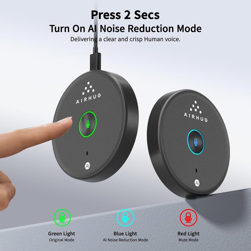 AIRHUG ميكروفون USB بدون مكبر صوت، ميكروفون كمبيوتر مكتبي، زر كتم مع مؤشر LED، تقليل الضوضاء بالذكاء الاصطناعي، ميكروفون خارجي متعدد الاتجاهات يعمل بالتوصيل والتشغيل لأجهزة الكمبيوتر المحمولة، للمكالمات عبر الإنترنت/الفصول الدراسية/تسجيل الفيديو - Image 3
