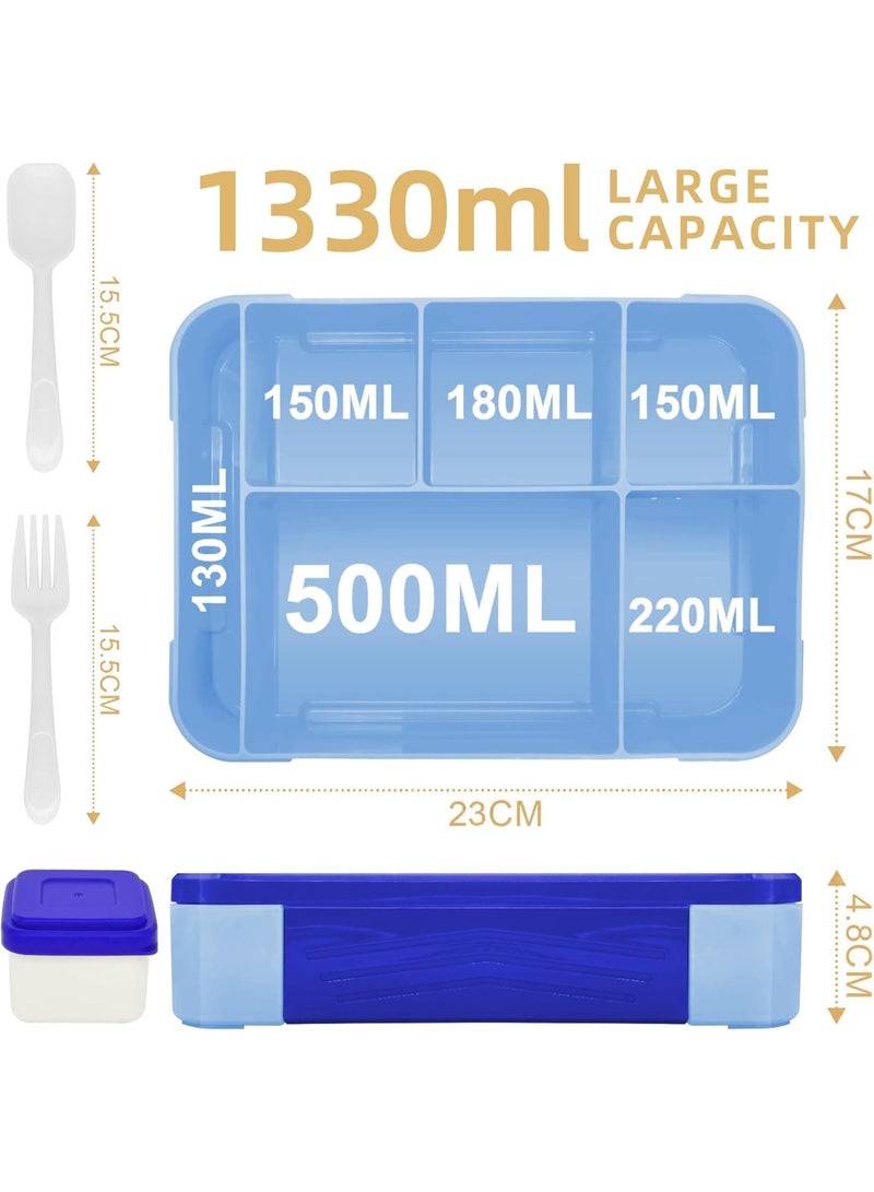 4h Essentials Premium Leak Proof Bento Lunch Box with 6 Compartments – BPA Free, Microwave Safe lunch box for Adults & Kids daily use for School, Office and Travel (Dark Blue) - Image 2