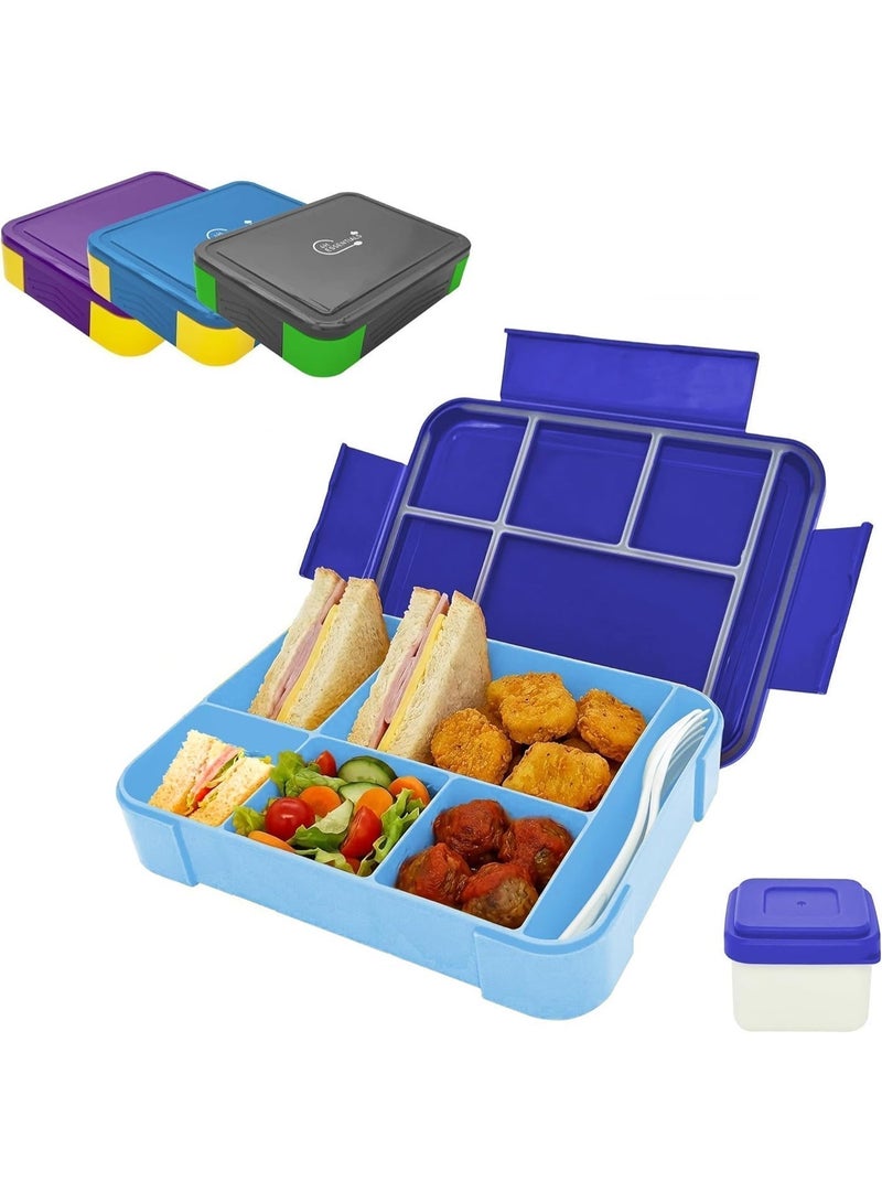 4h Essentials Premium Leak Proof Bento Lunch Box with 6 Compartments – BPA Free, Microwave Safe lunch box for Adults & Kids daily use for School, Office and Travel (Dark Blue) - Image 1