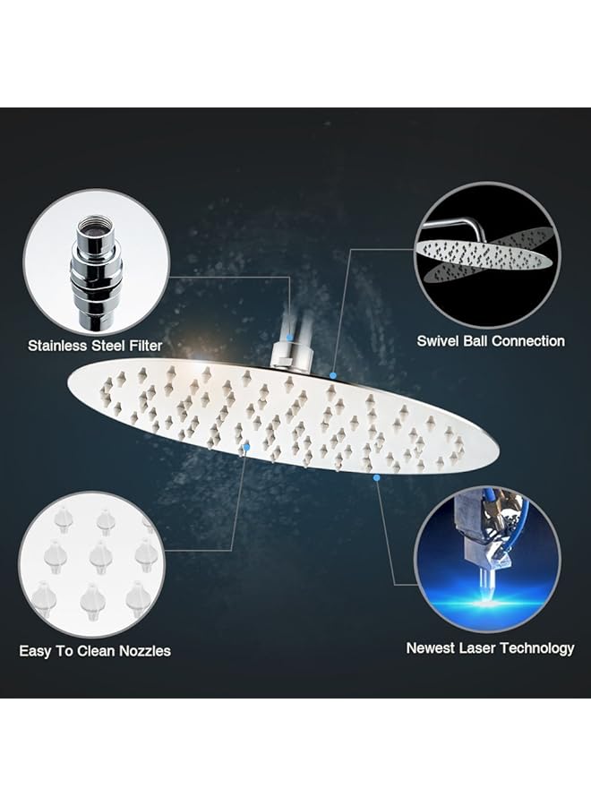 erorex Brushed 30Cm Solid Round Ultra Thin Rainfall Shower Head Brushed Stainless Steel - Image 2