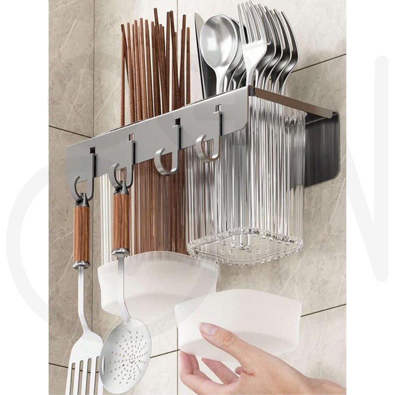 Ostin Chopstick Cage Home Decor Storage Dispenser Sturdy Restaurant Utensil Holder Chopsticks Drain Holder Compartment Tableware Utensils Holder for Countertop 3 Container - Image 4