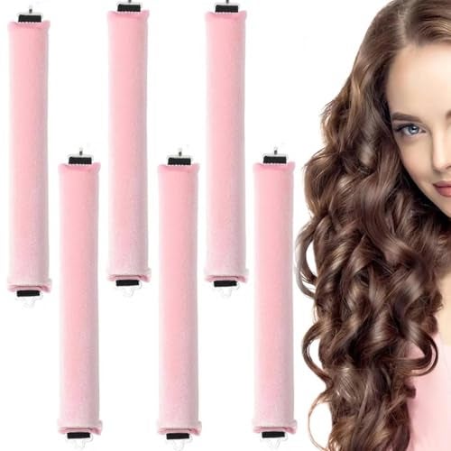 MAYCREATE® 6PCS Heatless Hair Curler, Flexible Curling Rod with Hook, Satin Rollers for All Hair Types, No Heat Curls to Sleep for Curl Rods, Heatless Curls for Blowout Hair, Pink - Image 1