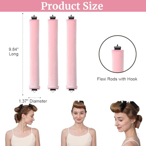 MAYCREATE® 6PCS Heatless Hair Curler, Flexible Curling Rod with Hook, Satin Rollers for All Hair Types, No Heat Curls to Sleep for Curl Rods, Heatless Curls for Blowout Hair, Pink - Image 2