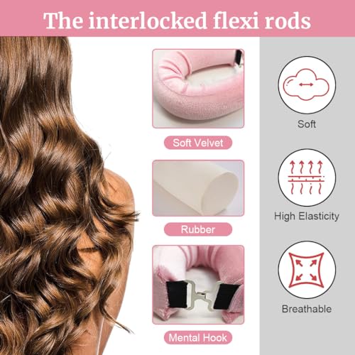 MAYCREATE® 6PCS Heatless Hair Curler, Flexible Curling Rod with Hook, Satin Rollers for All Hair Types, No Heat Curls to Sleep for Curl Rods, Heatless Curls for Blowout Hair, Pink - Image 3