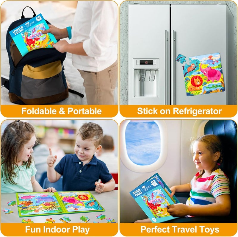 Hieoby Magnetic Puzzles for Kids Ages 3-5 Toddler Toys Age 2-4 2Pack Dinosaur Animal Jigsaw Puzzle Magnet Books Travel Games Montessori Preschool Learning Activities for 2 3 4 5 6 Year Old Boys Girls - Image 4
