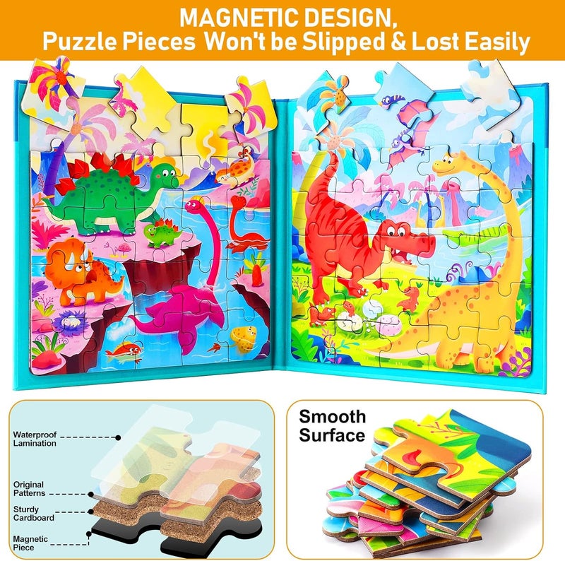 Hieoby Magnetic Puzzles for Kids Ages 3-5 Toddler Toys Age 2-4 2Pack Dinosaur Animal Jigsaw Puzzle Magnet Books Travel Games Montessori Preschool Learning Activities for 2 3 4 5 6 Year Old Boys Girls - Image 5