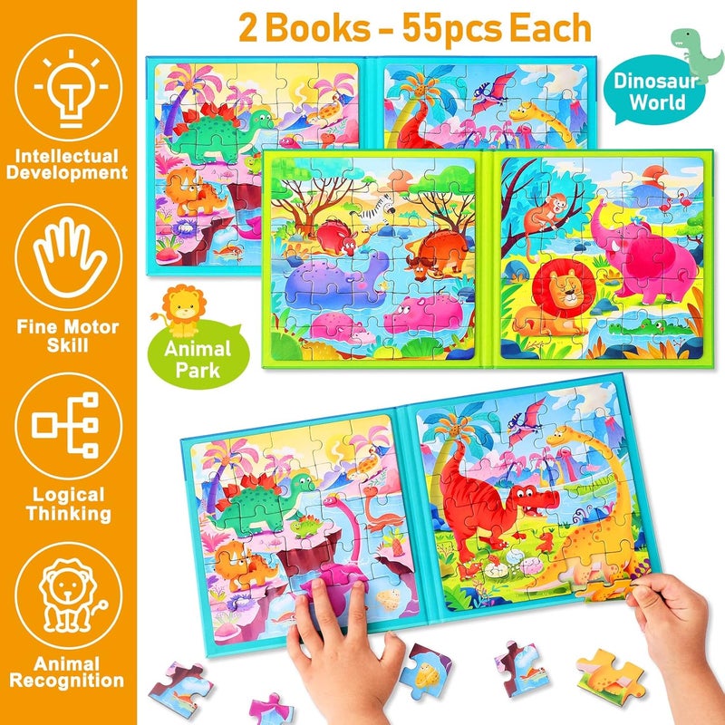 Hieoby Magnetic Puzzles for Kids Ages 3-5 Toddler Toys Age 2-4 2Pack Dinosaur Animal Jigsaw Puzzle Magnet Books Travel Games Montessori Preschool Learning Activities for 2 3 4 5 6 Year Old Boys Girls - Image 3
