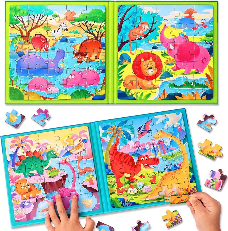 Hieoby Magnetic Puzzles for Kids Ages 3-5 Toddler Toys Age 2-4 2Pack Dinosaur Animal Jigsaw Puzzle Magnet Books Travel Games Montessori Preschool Learning Activities for 2 3 4 5 6 Year Old Boys Girls - Image 1