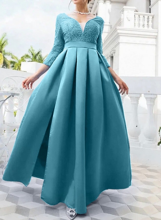MARGOUN XXL Size, Elegant Prom Evening Party Dress Women Wedding Robe Maxi Dress Solid Sequins V Neck Big Swing Night Dress Light Blue/A1573  - Image 1