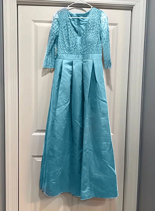 MARGOUN XXL Size, Elegant Prom Evening Party Dress Women Wedding Robe Maxi Dress Solid Sequins V Neck Big Swing Night Dress Light Blue/A1573  - Image 5