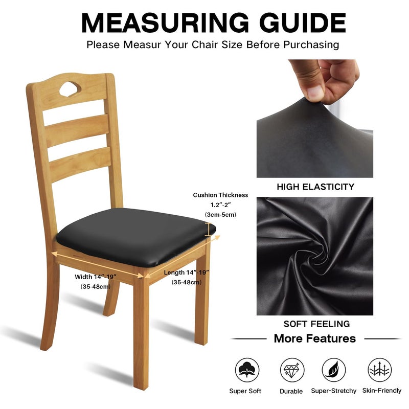 Eeaivnm Leather Stretch Chair Seat Covers with Elastic Ties Waterproof Dining Room PU Leather Chair Cover Seats Removable Washable Chair Protector Seat Cushion Slipcovers for Home Kitchen (Black  4 PCS) - Image 5