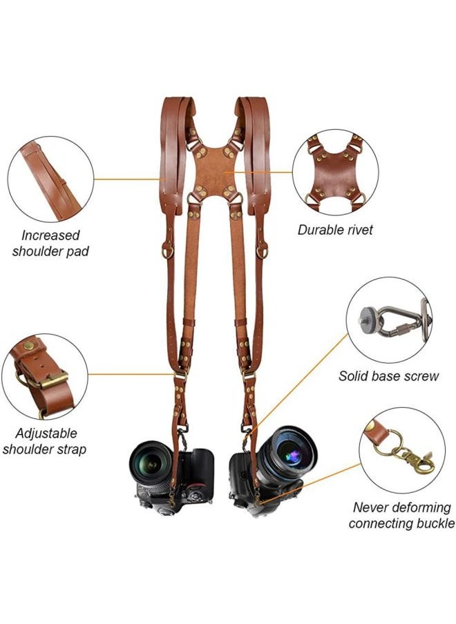 Generic Top Layer Cowhide Camera Shoulder Strap Outdoor Quick Camera Photography Equipment SLR Camera Strap Photography Double Shoulder Strap-Color:Genuine Leather Thickened Shoulders-brown  - Image 1