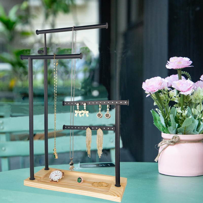 lengnoyp Premium Jewelry Stand, 4-Tier Storage Necklace Holder Stand, Earring Holder AdjustableTall 20I N (Max), Jewelry Organizer for Necklace, Bracelet, Earring, Black - Image 2