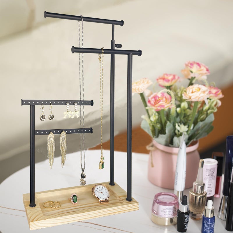 lengnoyp Premium Jewelry Stand, 4-Tier Storage Necklace Holder Stand, Earring Holder AdjustableTall 20I N (Max), Jewelry Organizer for Necklace, Bracelet, Earring, Black - Image 3