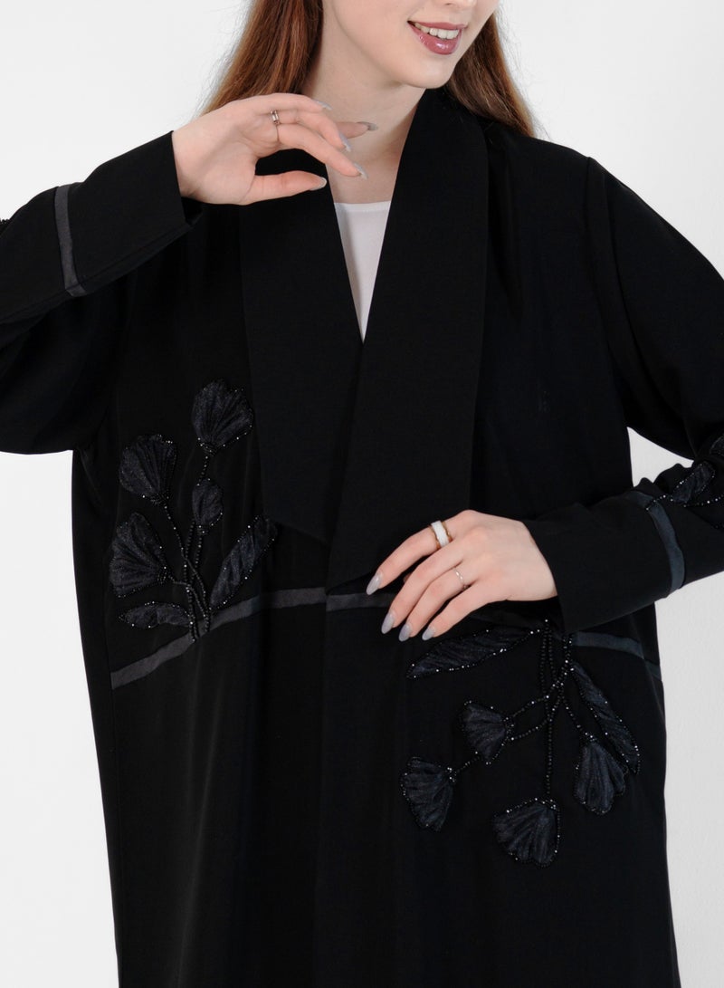 Rosette Abaya Stylish Abaya with Embroidery flowers Design - Image 2
