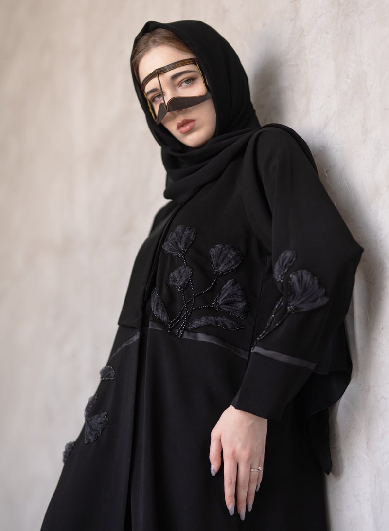 Rosette Abaya Stylish Abaya with Embroidery flowers Design - Image 3