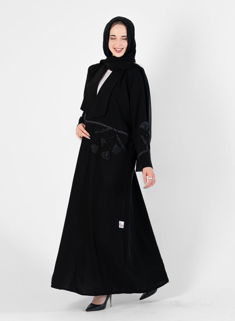 Rosette Abaya Stylish Abaya with Embroidery flowers Design - Image 4