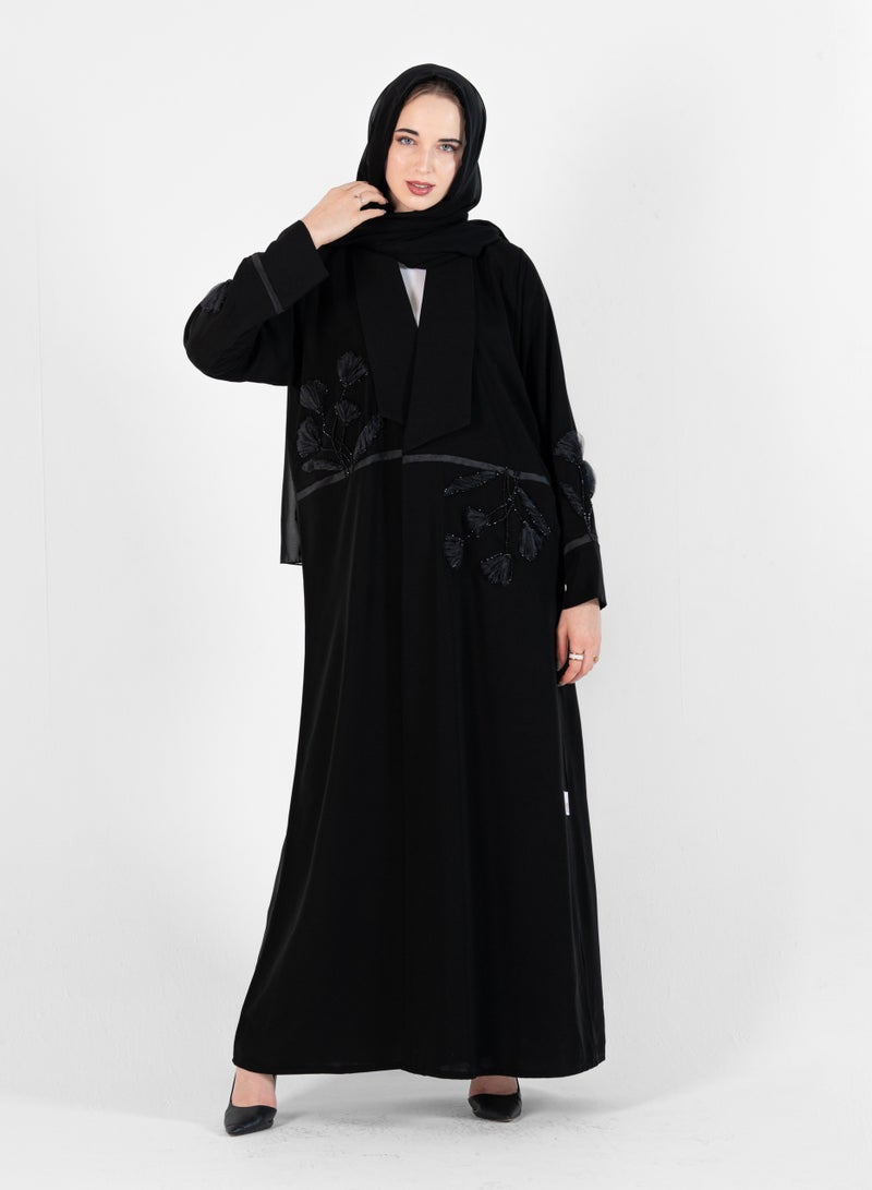 Rosette Abaya Stylish Abaya with Embroidery flowers Design - Image 5