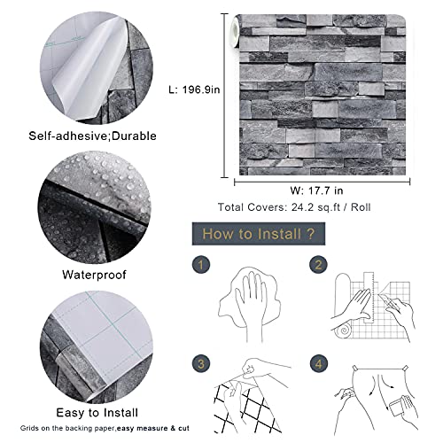 Timeet Brick Wallpaper Peel and Stick Wallpaper Vintage Brick Wallpaper 17.7”X 196.85” Faux Textured Wallpaper Stone Look Self Adhesive Removable Wall Paper Easy to Install - Image 5