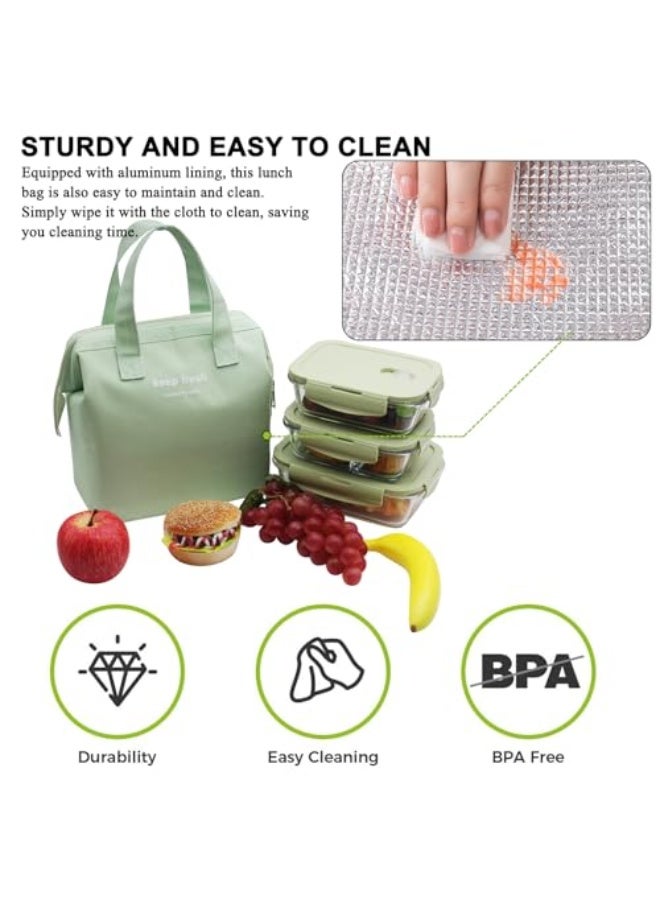Mziart Mziart Insulated Lunch Bag Simple Bento Cooler Bag Lunch Tote Bag for Lunch Box for Women Men Adult Picnic Working Hiking Beach (Light Green) - Image 3