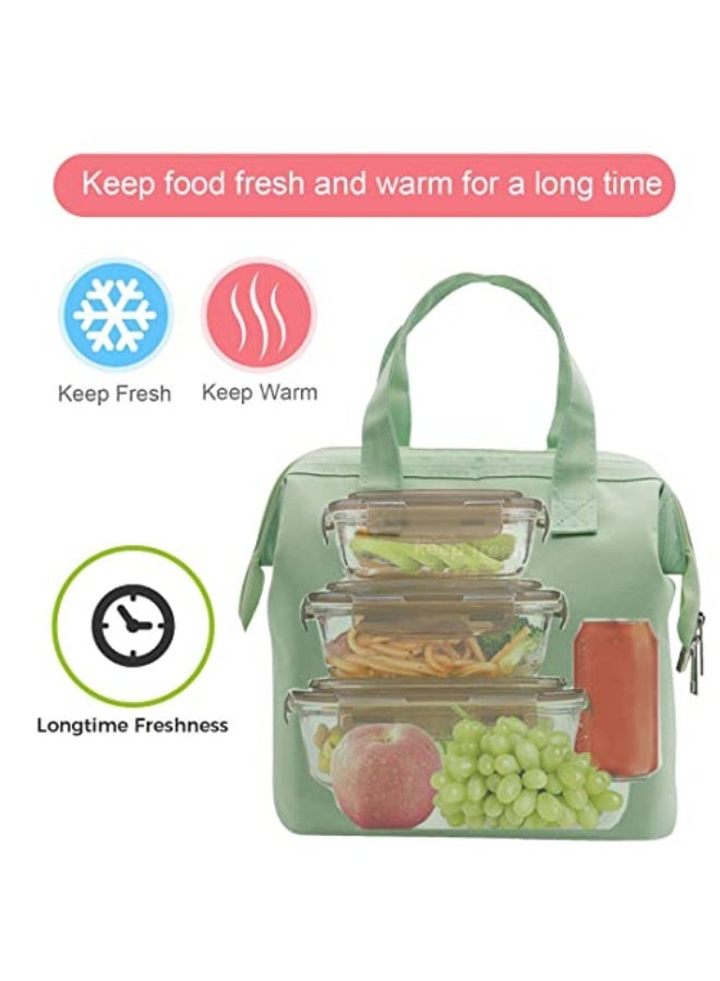 Mziart Mziart Insulated Lunch Bag Simple Bento Cooler Bag Lunch Tote Bag for Lunch Box for Women Men Adult Picnic Working Hiking Beach (Light Green) - Image 2