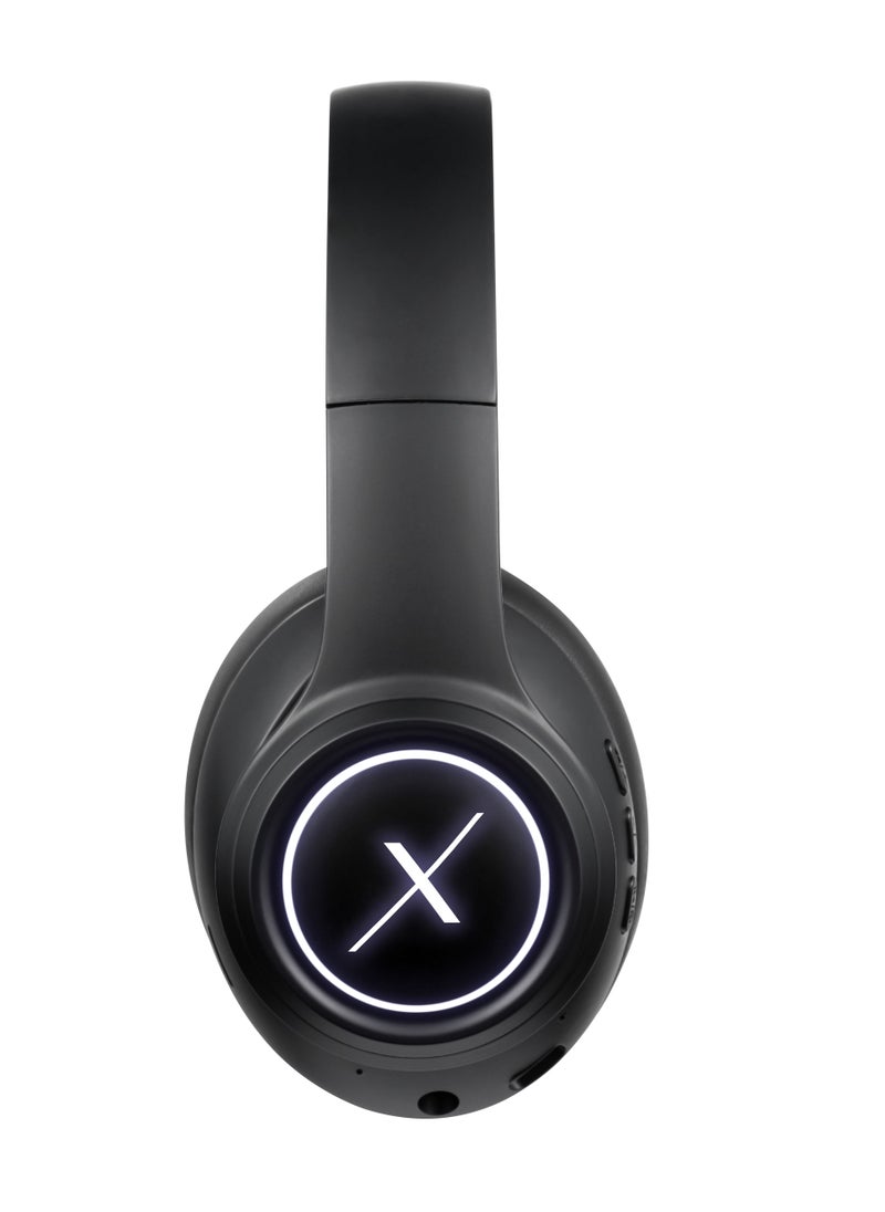 Volkano - VolkanoX Quasar Premium Series Bluetooth Wireless Head Phones Extendables with LED Light, FM Radio, Hands - Free Calling, 22 Hr Playtime, SD Card Reader - Black, 1 Year Warranty - Image 1