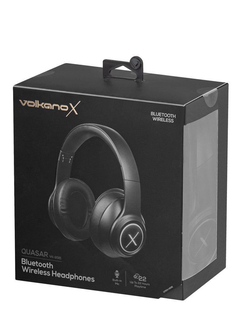 Volkano - VolkanoX Quasar Premium Series Bluetooth Wireless Head Phones Extendables with LED Light, FM Radio, Hands - Free Calling, 22 Hr Playtime, SD Card Reader - Black, 1 Year Warranty - Image 1