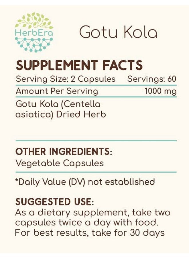 HerbEra Gotu Kola 120 Capsules, 500 mg, Gotu Kola (Centella Asiatica) Dried Herb (120 Capsules) - Image 4