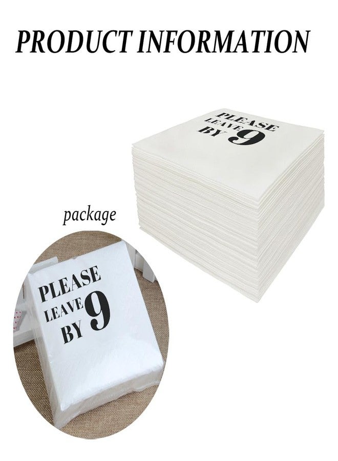 VOWFOO Funny Cocktail Napkins 50Pcs Please Leave By 9 Paper Disposable Party Napkins for Birthday Bachelor Party Table Decorations 5 x 5 Two-ply (Black) - Image 3