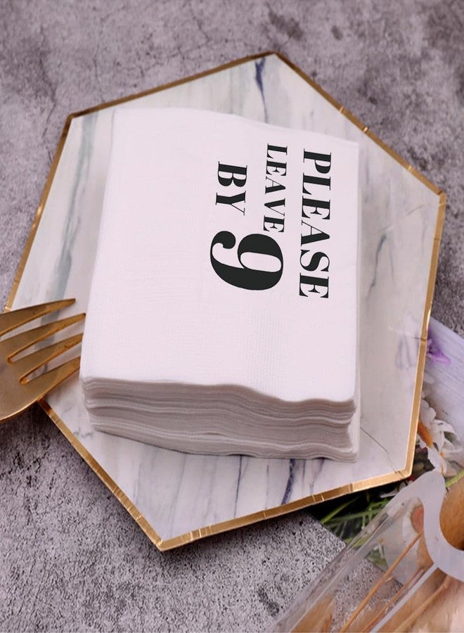 VOWFOO Funny Cocktail Napkins 50Pcs Please Leave By 9 Paper Disposable Party Napkins for Birthday Bachelor Party Table Decorations 5 x 5 Two-ply (Black) - Image 5