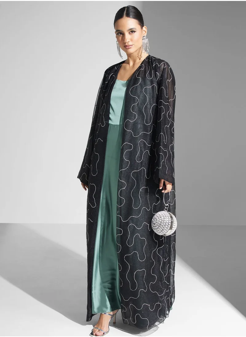 hayas closet Embellished Flared Sleeve Abaya