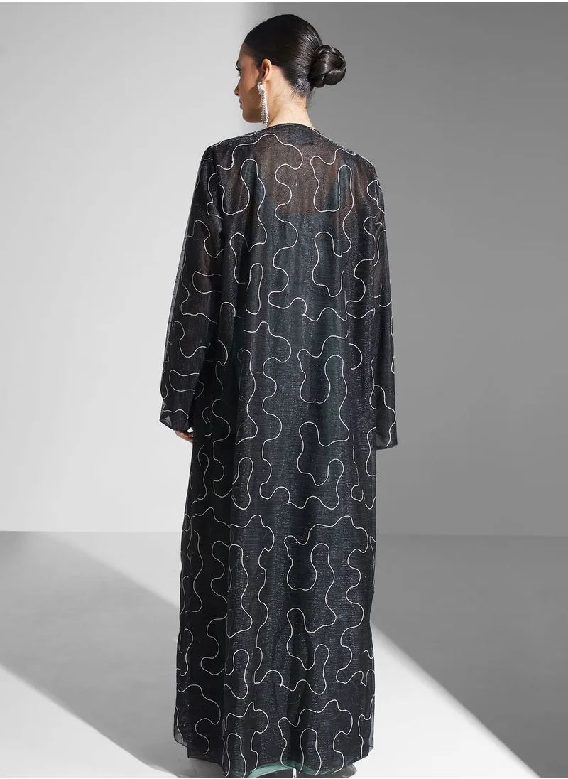 hayas closet Embellished Flared Sleeve Abaya